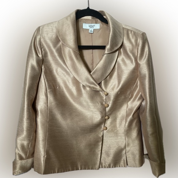 Le Suit Champagne/ Peach Skirt Set Sz 10 - Picture 5 of 9